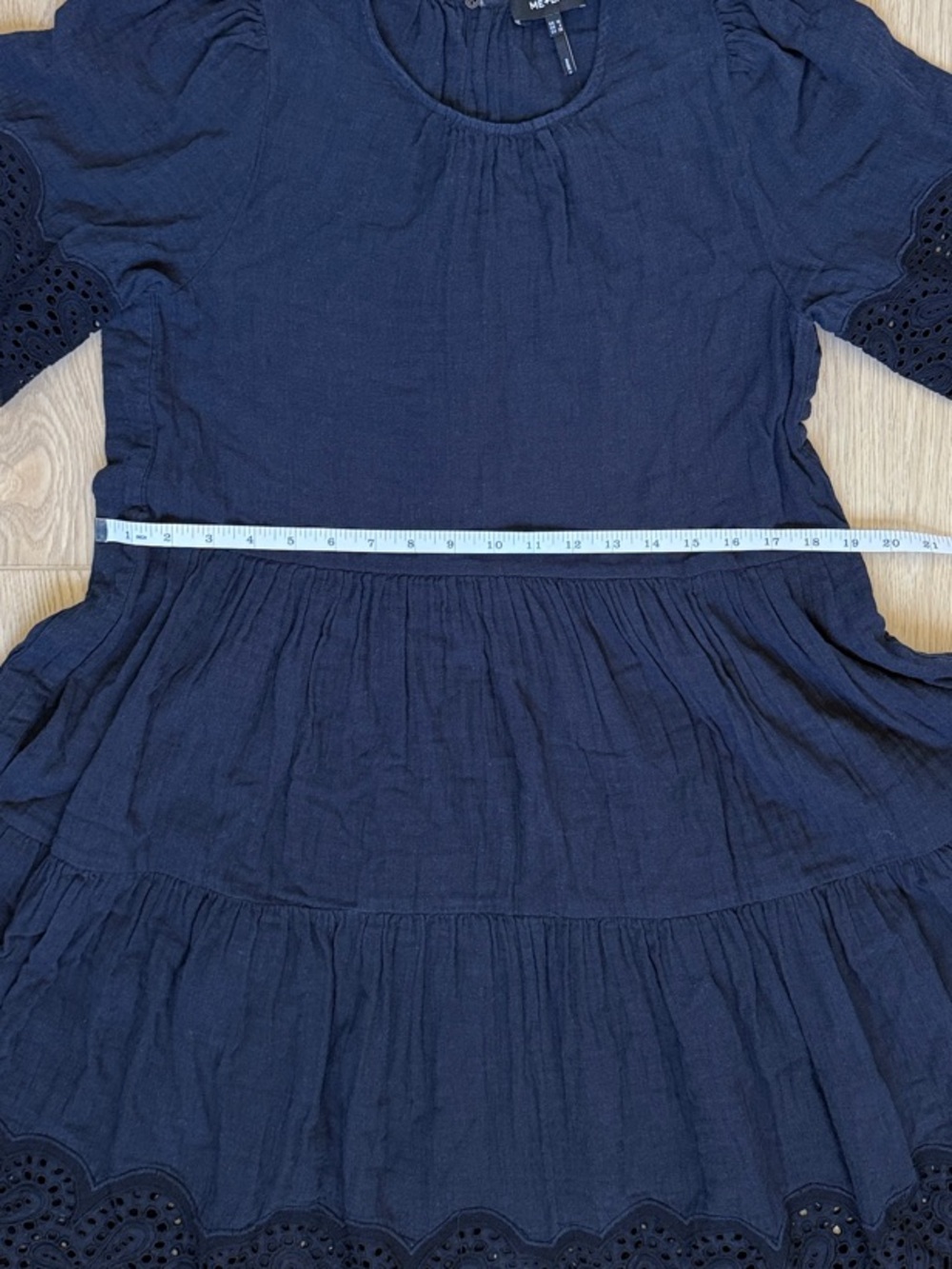 Navy Eyelet Cotton Mini Dress ME+EM Cheesecloth Broderie Swing Cottagecore Sz 6 - Picture 8 of 12